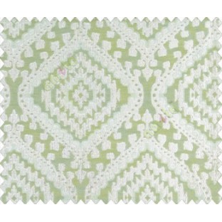 Geometric Ikat design large rounded squares on tribal print Green Silver Beige Grey Main Curtain